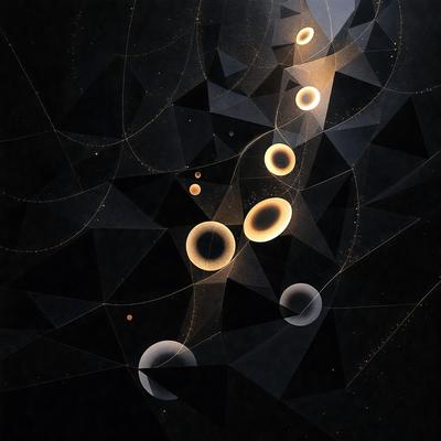 The primary subject of the image is a series of three yellow orbs, which are floating in a dark, starry background. The setting appears to be a space or an artistic representation of a celestial environment. The visual style of the image is a combination of digital art and illustration, creating a unique and captivating scene. The colors and mood of the image are predominantly dark and mysterious, with the yellow orbs providing a contrasting and eye-catching element.